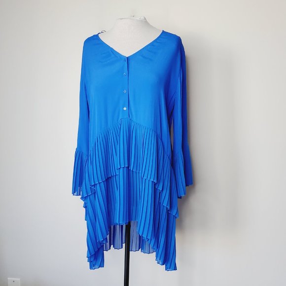 Zara Blue Pleated Mini Dress - Picture 4 of 11